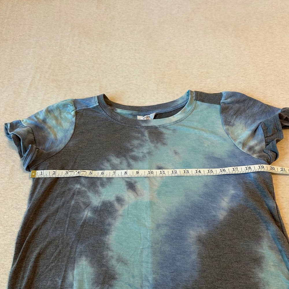 Crown & Ivy Women Blue Grey Tie Dye Tulip Sleeve High Low Top Size M - Picture 3 of 6